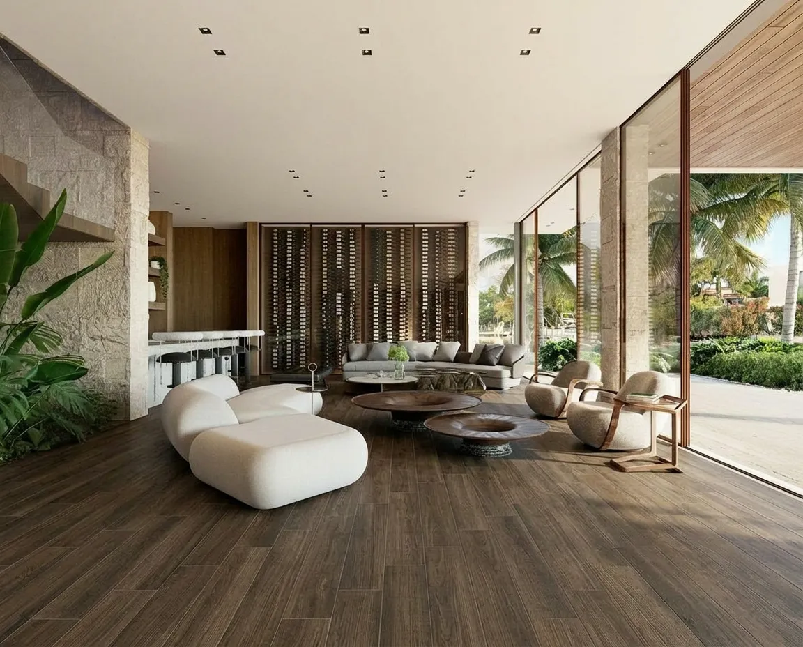 Smoked Brown Cross Cut Wood Look Porcelain Tile for Wall and Floor