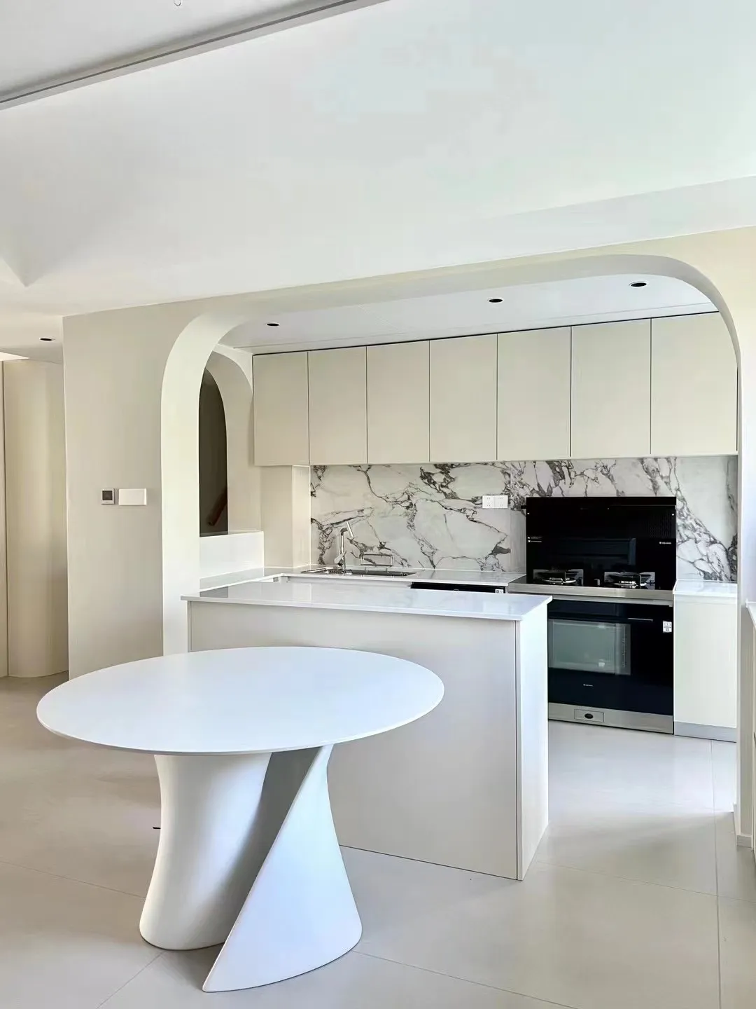 Quiet Luxury Kitchen with Marble Look Tiles